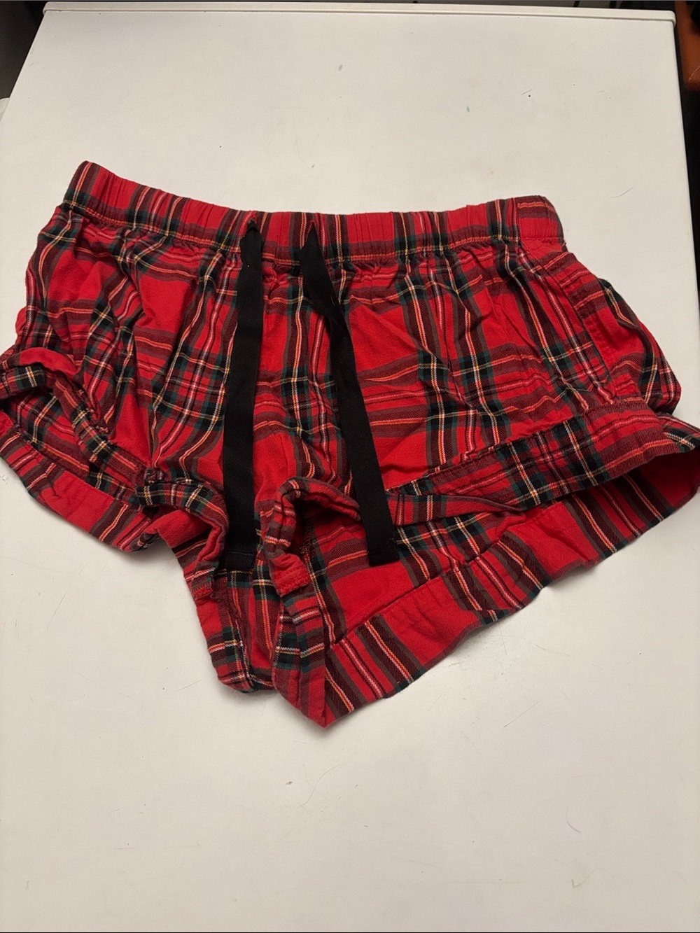 Victoria's Secret Red Plaid Lounge Shorts with Black Drawstring